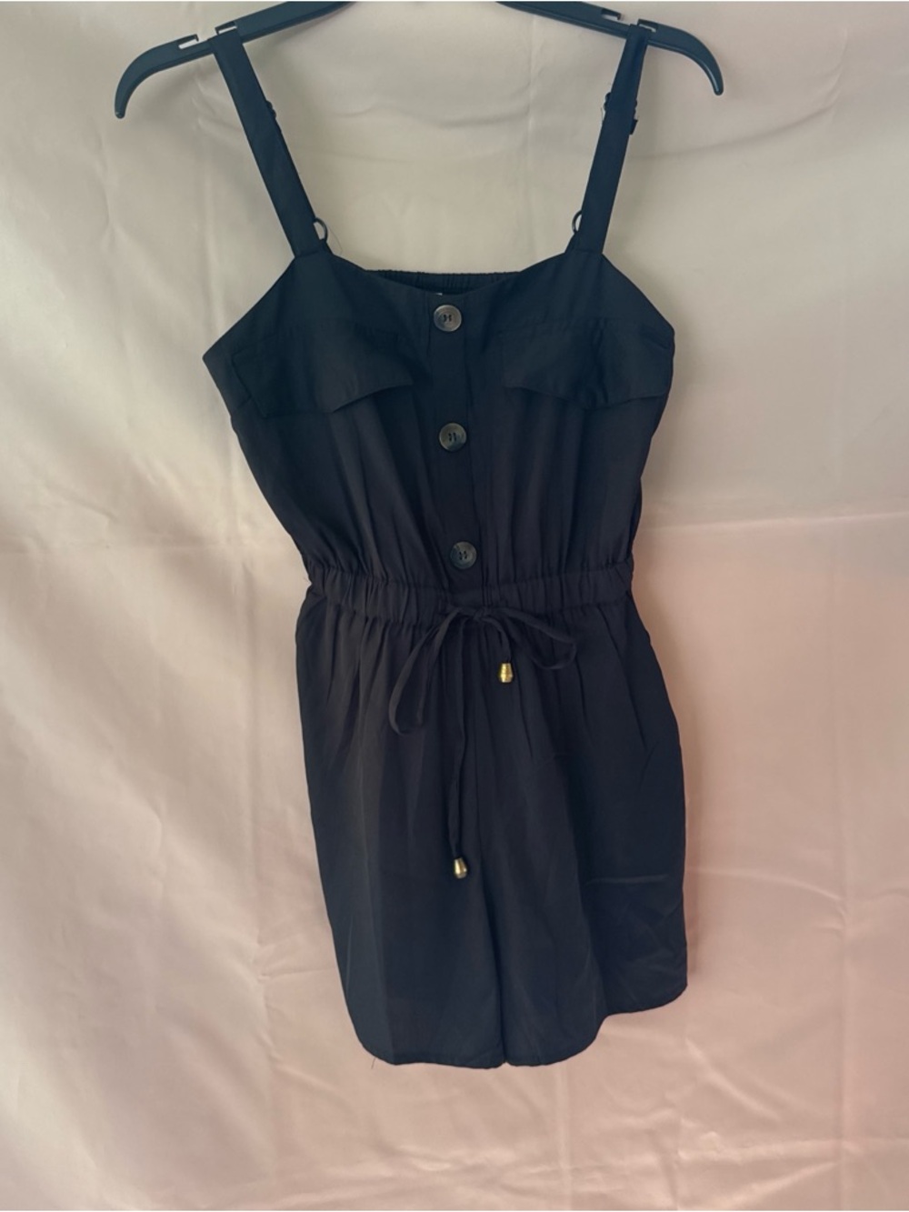 Black Spaghetti Strap Button-Front Dress